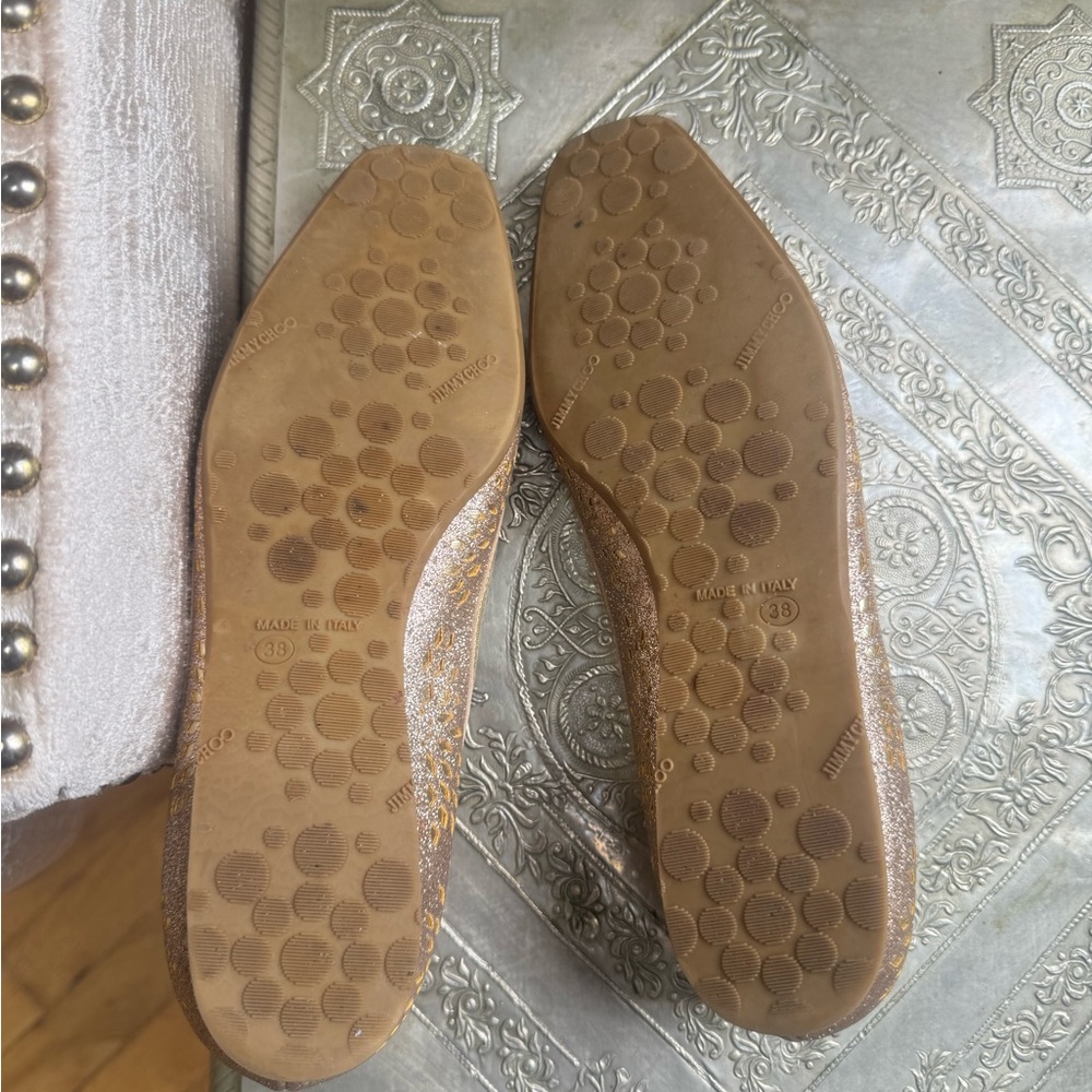 Jimmy Choo Metallic Gold Flats. - Picture 10 of 12